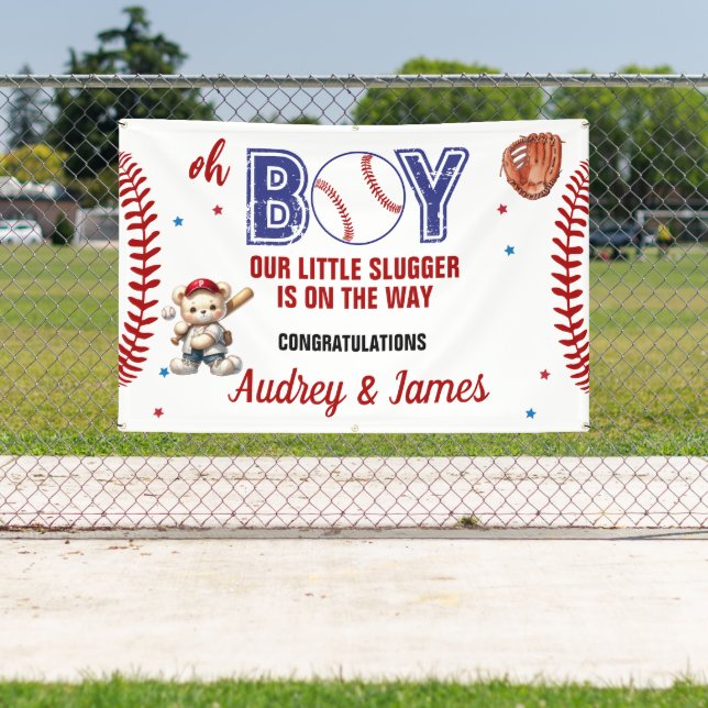 Cute Little Slugger Boy Baby Shower Banner (Insitu)