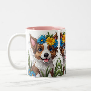 Cute Little Small Puppy Dog Pencil Art Two-Tone Coffee Mug
