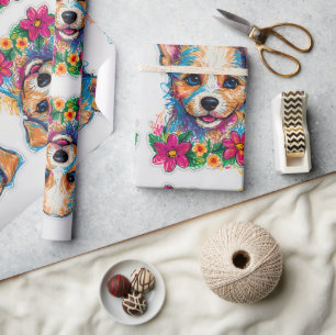 Cute Little Small Puppy Dog Pencil Art Wrapping Paper
