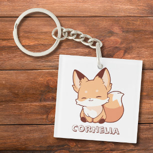 Cute Little Smiling Fox Personalized Name  Key Ring