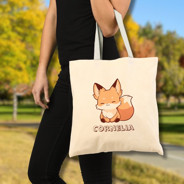 Cute Little Smiling Fox Personalized Name  Tote Bag (Creator Uploaded)