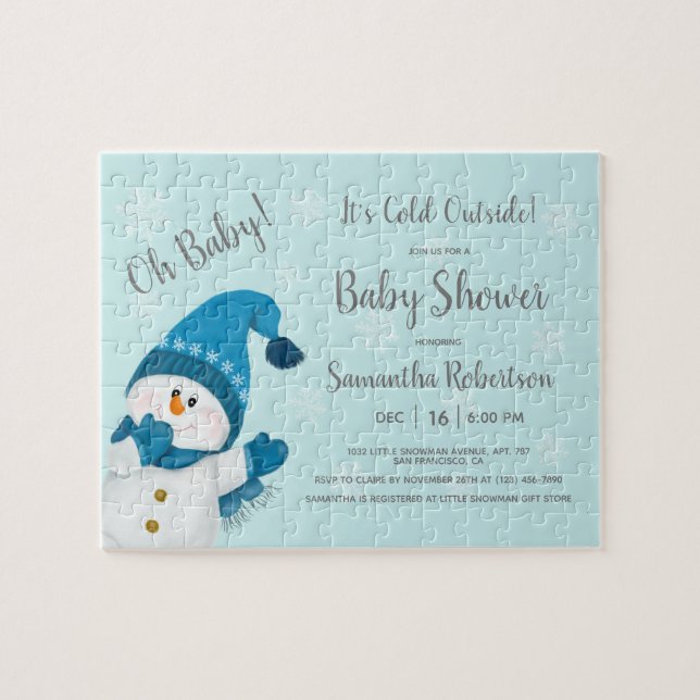 Cute Little Snowman Baby Shower Invitation Favour Jigsaw Puzzle (Horizontal)