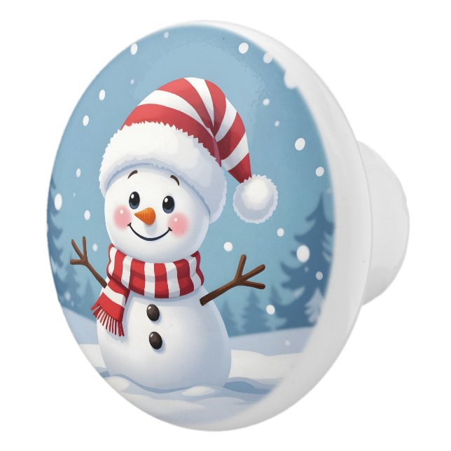 Cute little snowman with scarf & hat ceramic knob (Right)