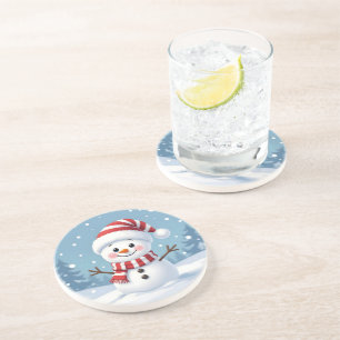 Cute little snowman with scarf & hat coaster