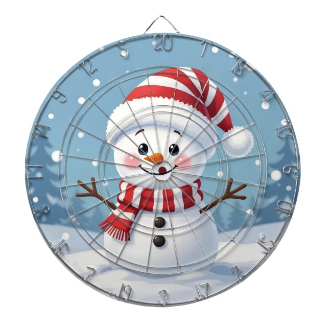 Cute little snowman with scarf & hat dartboard (Front)