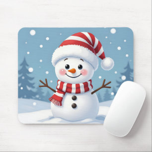 Cute little snowman with scarf & hat mouse pad