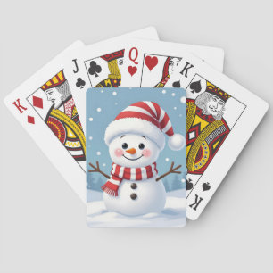 Cute little snowman with scarf & hat playing cards