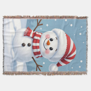 Cute little snowman with scarf & hat throw blanket