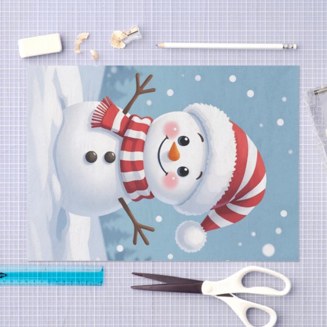 Cute little snowman with scarf & hat tissue paper (Craft)