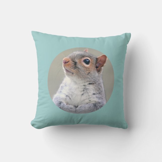 Cute Little Soft and Fluffy Grey Squirrel Cushion (Front)