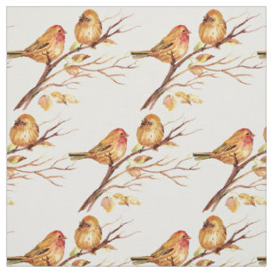 Cute Little Sparrow Birds Couple Nature watercolor Fabric