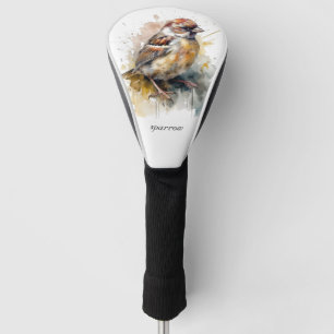 cute little sparrow in watercolor, customisable golf head cover
