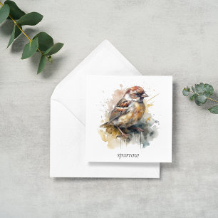 cute little sparrow in watercolor customisable holiday card