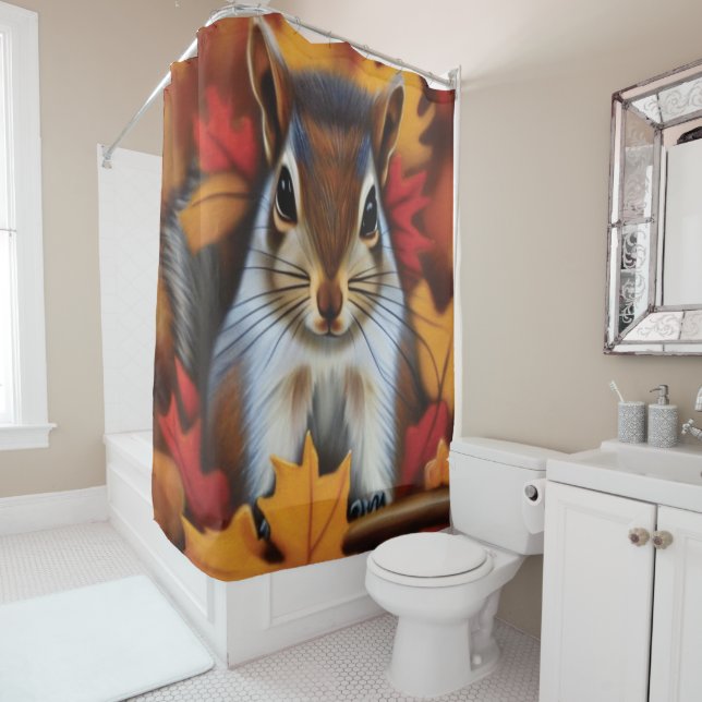  Cute Little Squirrel Shower Curtain (In Situ)