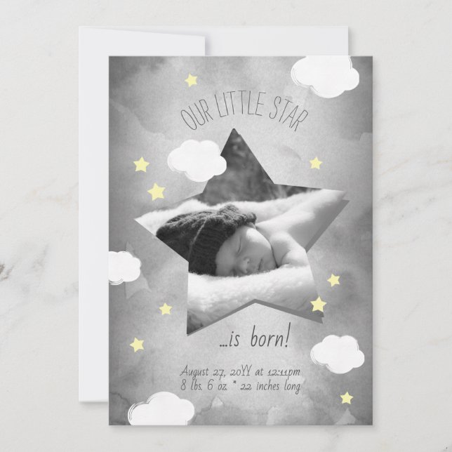 Cute Little Star Is Born Clouds Birth Announcement (Front)