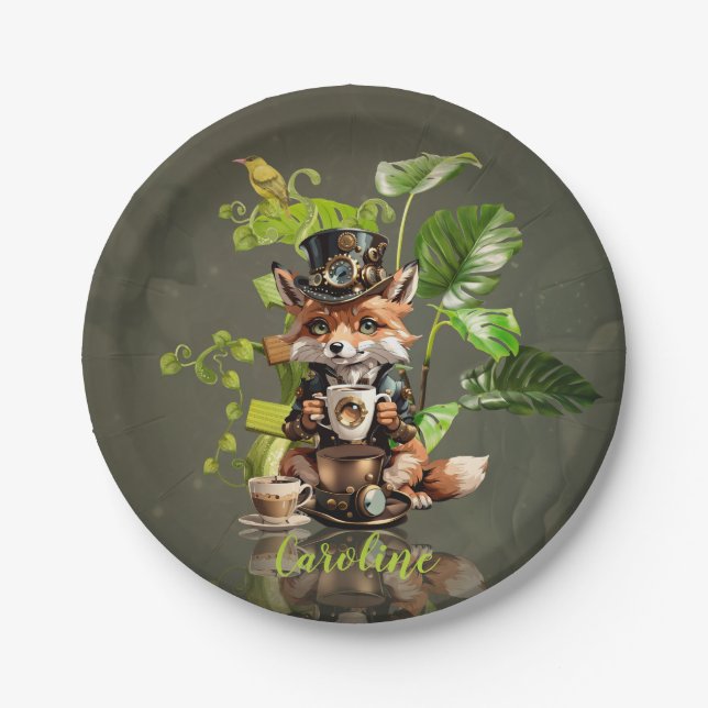 Cute little steampunk fox paper plate (Front)
