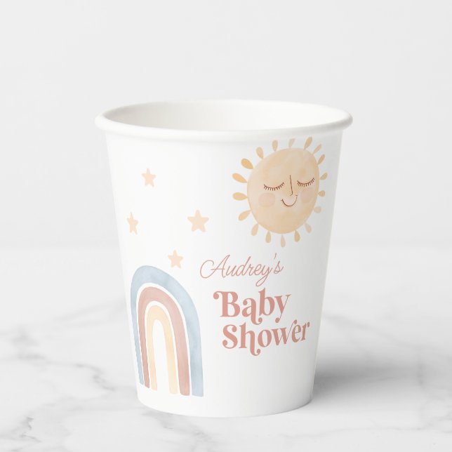 Cute Little Sun & Rainbow Baby Shower Paper Cups (Front)