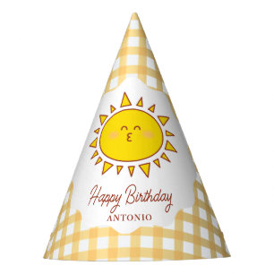 Cute Little Sunshine Gingham Kids Happy Birthday  Party Hat