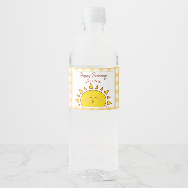 Cute Little Sunshine Kids Happy Birthday Party Water Bottle Label (Front)