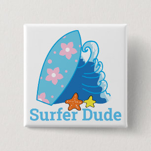 Cute Little Surfer Dude Surfboard and Wave 15 Cm Square Badge