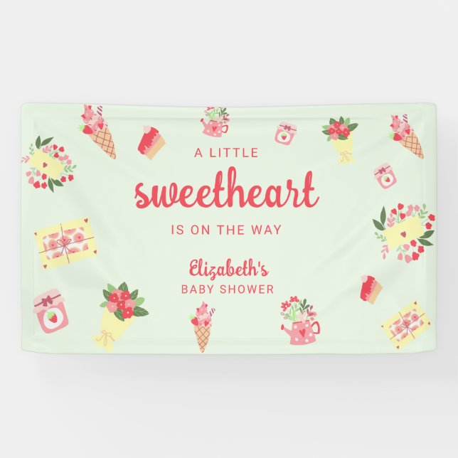 Cute Little Sweetheart on the Way Baby Shower Banner (Horizontal)