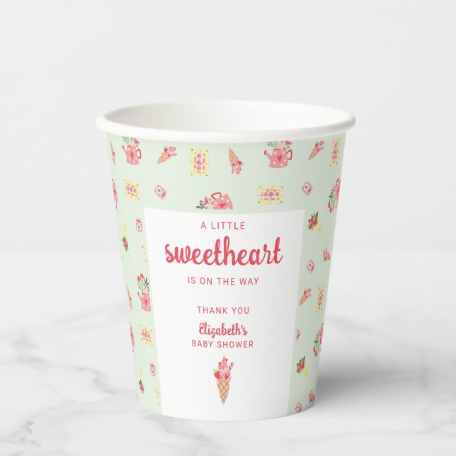 Cute Little Sweetheart on the Way Baby Shower Paper Cups (Front)