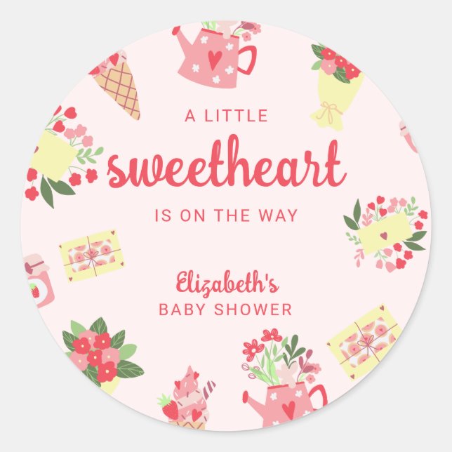 Cute Little Sweetheart on the Way Baby Shower pink Classic Round Sticker (Front)