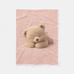 Cute Little Teddy Bear On Soft Pink Background Fle Fleece Blanket