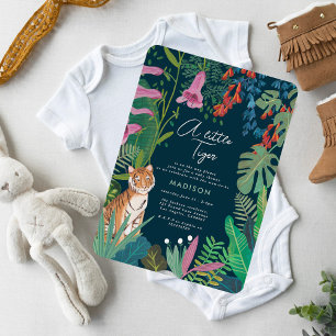 Cute Little Tiger Jungle Green Baby Shower Invitation