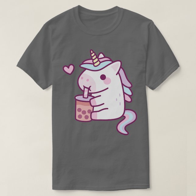 Cute Little Unicorn Loves Drinking Bubble Tea T-Shirt (Design Front)