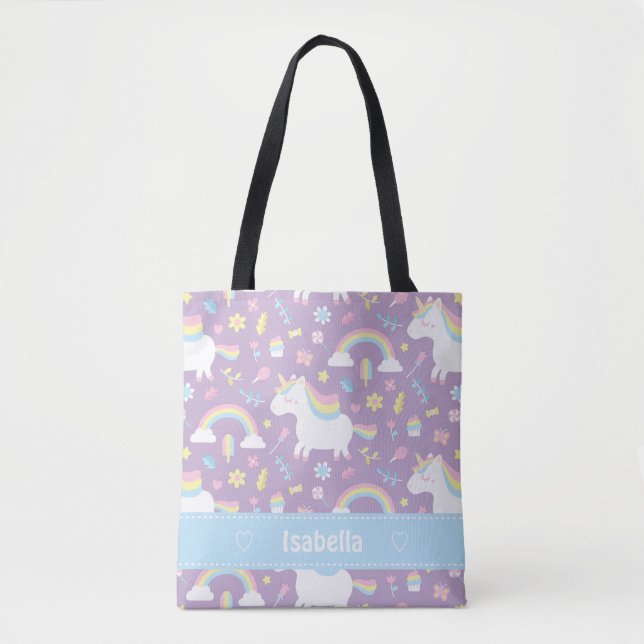 Cute Little Unicorn Rainbow Girls Pattern Tote Bag (Front)