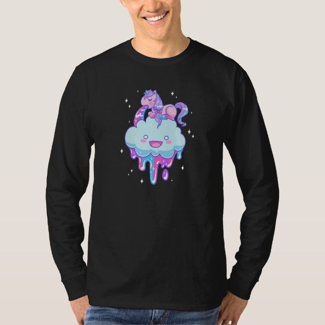 Cute Little Unicorn Vomiting Rainbows Over Smiling T-Shirt (Front)