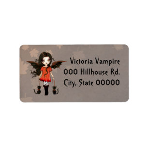 Cute Little Vampire and Cats Halloween Label
