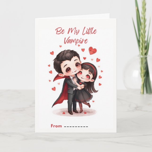 Cute Little Vampire Couple Valentine Card (Front)