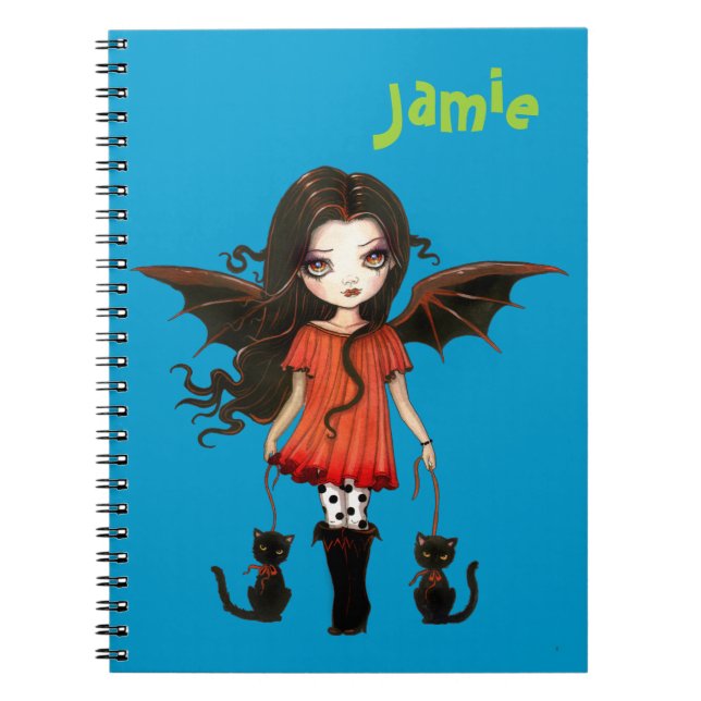 Cute Little Vampire with Cats Personalised Spiral Notebook (Front)