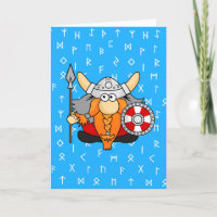 Cute Little Viking on Viking Runes Blue Background