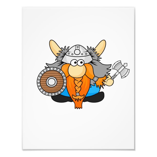 Cute Little Viking Warrior Cartoon Illustration Photo Print (Front)