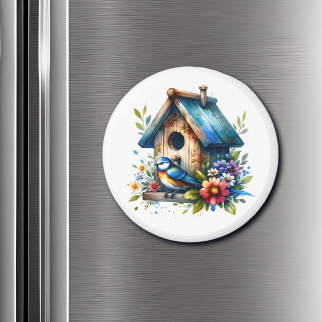 Cute Little Watercolor Birdhouse and Bird Magnet (Creator Uploaded)