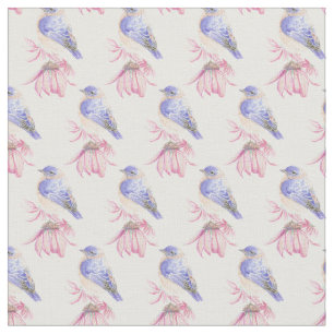Cute Little Watercolor Bluebird flower Bird Nature Fabric