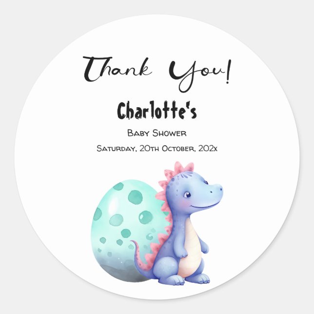Cute Little Watercolor Dinosaur Baby Shower Classic Round Sticker (Front)