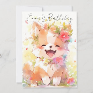 cute little watercolor dog birthday invitation