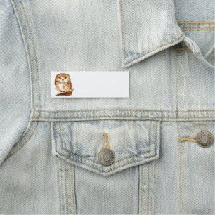 Cute Little Watercolor Owl Bird Nature Art Name Tag