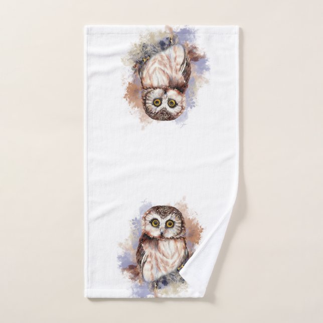 Cute Little Watercolor Owl Hand Towel (Hand Towel)