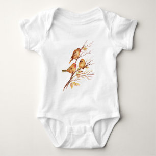 Cute Little Watercolor Sparrow Garden Birds Baby Bodysuit