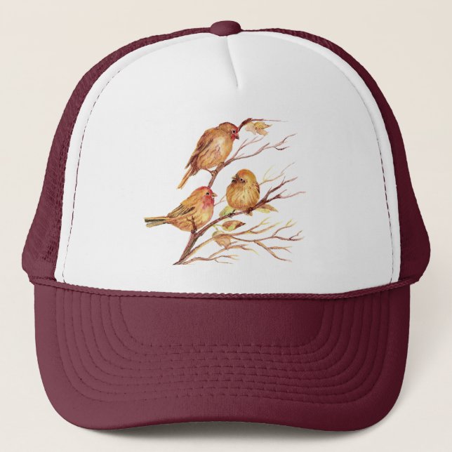 Cute Little Watercolor Sparrow Garden Birds Trucker Hat (Front)
