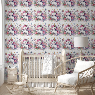 Cute Little Watercolor Unicorn Nursery Room Decor Wallpaper