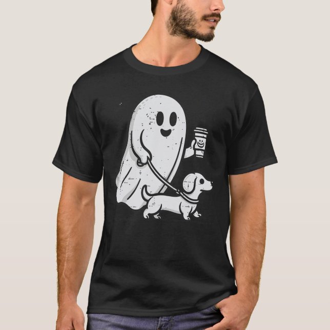 Cute Little Weenie Dog Dachshund Halloween Ghost C T-Shirt (Front)