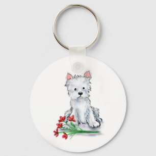 Cute little westie terrier dog illustratio key ring