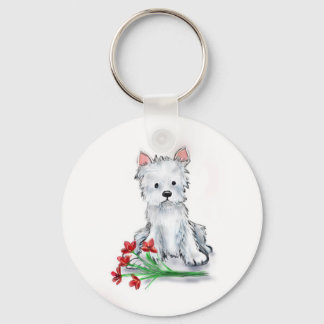 Cute little westie terrier dog illustratio key ring