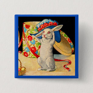 cute little white bunny wearing big hat 15 cm square badge